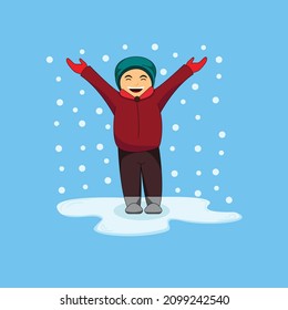 vector illustration of cute kids playing in snow. Suitable for snowing season character, etc.