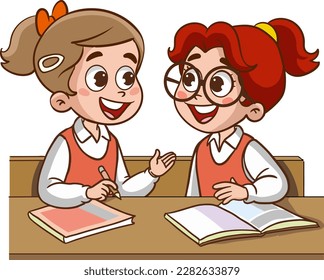 vector illustration of cute kids student talking in class