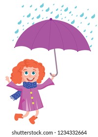 Vector illustration of cute kids under the umbrella