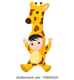 vector illustration of cute kids wearing animal costumes