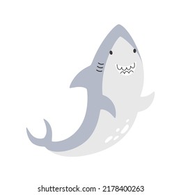 Vector illustration of a cute kind baby shark. Underwater animal isolated in flat style