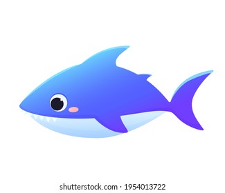 Vector illustration of a cute kind shark. Fish in cartoon style. Isolated on a white background. Sea life
