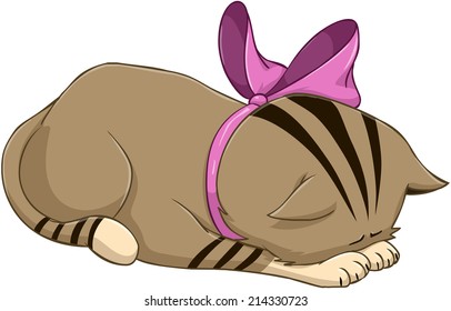 Vector illustration of a cute kitten bows in apology 
