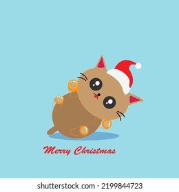 Vector illustration of cute kitten celebrating christmas