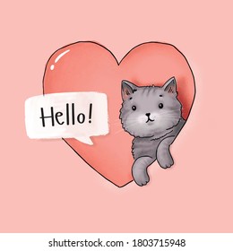 Vector illustration of a cute kitten in a heart