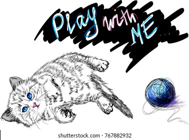 Vector illustration of cute kitten lying on the floor and waiting somebody to play with him.