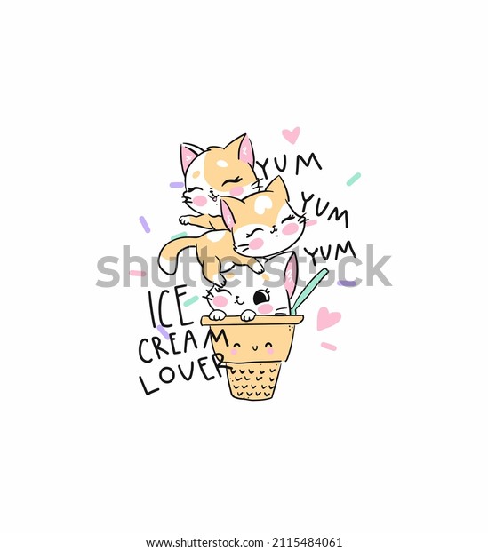 Vector Illustration Cute Kittens Ice Cream Stock Vector (Royalty Free ...