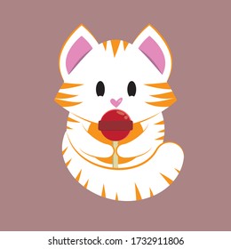 Ilustración vectorial lindo gatito con caramelos