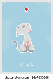 vector illustration of a cute kitty cat meowing. Love declaration or new baby is born