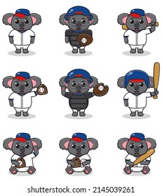 Vector Illustration of Cute Koala with Baseball costume. Set of cute Koala characters.