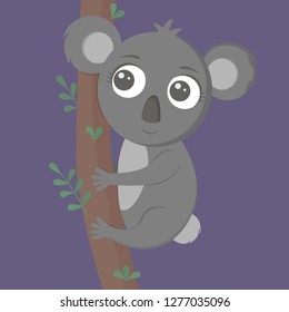 Vector illustration with cute koala bears on the eucalyptus tree.