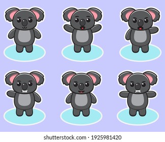 Vector illustration of cute Koala cartoon. Cute Koala expression character design bundle. Good for icon, logo, label, sticker, clipart.