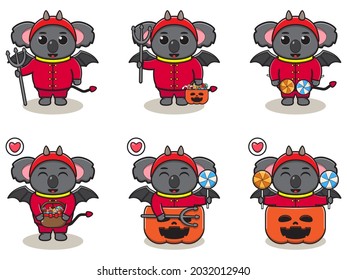 Vector illustration of cute Koala with Devil costume. Koala character vector design. Good for label, sticker, clipart.