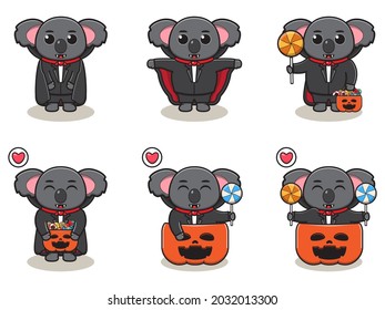 Vector illustration of cute Koala with Dracula costume. Koala character vector design. Good for label, sticker, clipart.