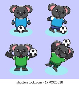 Vector illustration of cute Koala Football cartoon. Cute Koala expression character design bundle. Good for icon, logo, label, sticker, clipart.