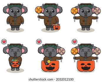 Vector illustration of cute Koala with Frankenstein costume. Koala character vector design. Good for label, sticker, clipart.
