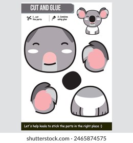 Vector illustration of a cute koala for kids educational cut and glue paper game