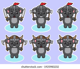 Ilustración vectorial de la tierna caricatura de Koala Knight con arma dual. Conjunto de diseño de caracteres de expresión de Koala. Es bueno para el icono, logotipo, etiqueta, pegatina, clipart.