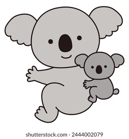Ilustración vectorial de lindo koala padre y niño. Iconos, animales