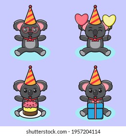 Vector illustration of cute Koala Party cartoon. Cute Koala expression character design bundle.