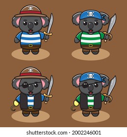 Vector illustration of cute Koala Pirate cartoon. Cute Koala expression character design bundle. Good for icon, logo, label, sticker, clipart.