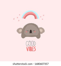 Vector illustration with cute koala. For  postcards, textile, wrapping paper