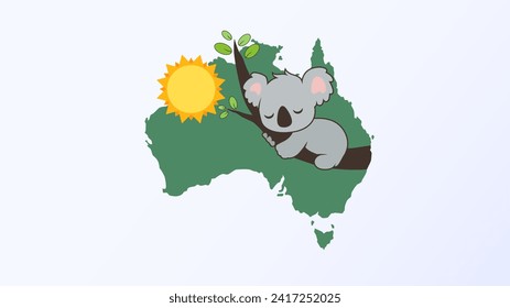 ilustración vectorial de un lindo koala tomando una siesta en una rama de árbol, un lindo animal australiano. Koala está durmiendo. animales protegidos