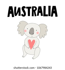Vector illustration with cute koala and text Australia
