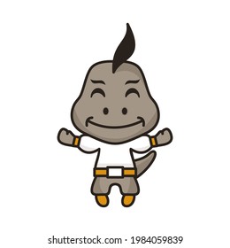 Vector illustration of a cute komodo dragon mascot jumping happily