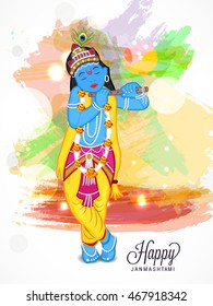 Vector illustration of a Cute Krishna for Happy Krishna Janmashtami with colorful Grungy Background..