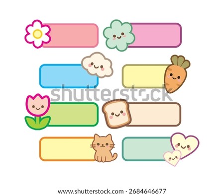 Vector illustration with cute label nama flower cloud carrot bread cat and love