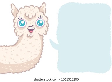 Vector illustration. of a cute lama with comics bubble. Cute alpaca with bubble.