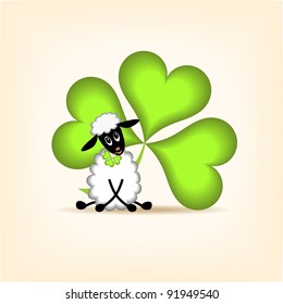 vector illustration of cute lamb and green shamrock