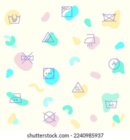 Vector illustration of a cute laundry and housework. Collection of washing, ironing, dry, cleaning, care, fabric, housekeeping, bleach and other elements. Isolated on beige.