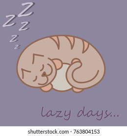 Vector illustration of cute lazy cat 