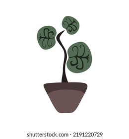 vector illustration, cute leaf plant pot, flat cartoon design style.