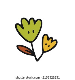 Vector illustration of cute leaves green and yellow. simple design. isolated on a white background.