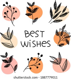 Vector illustration of cute leaves and herbs for love, Valentine's Day. Template, magazine, background, business, idea, layout, banner, postcard, scrapbook love theme.
