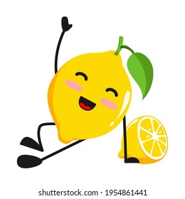vector illustration of cute lemon fruit meditation or character hand up leg relax. cute lemon fruit Concept White Isolated. Flat Cartoon Style Suitable for Landing Page, Banner, Sticker.