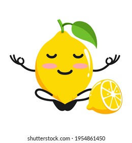 ilustración vectorial de la meditación de limón lindo o pose de yoga de carácter. linda fruta de limón Concepto blanco aislado. Estilo de caricatura plana Adecuado para Aterrizar Página, Cartel, Volante, Pegatina.