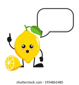 Vektorgrafik süßer Zitronenfrucht mit leerem Ballonwort. süße Zitronenfrucht Konzept weiß einzeln. Flat Cartoon Style Geeignet für Landing Page, Banner, Flyer, Sticker.