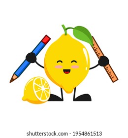 ilustración vectorial de la educación de limón lindo o del lápiz de retención de personajes. linda fruta de limón Concepto blanco aislado. Estilo de caricatura plana Adecuado para Aterrizar Página, Cartel, Volante, Pegatina.