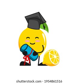 vector illustration of cute lemon fruit education or character fresh graduate. cute lemon fruit Concept White Isolated. Flat Cartoon Style Suitable for Landing Page, Banner, Flyer, Sticker.