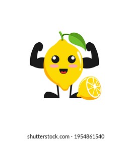 vector illustration of cute lemon fruit fitness or character gym muscular. cute lemon fruit Concept White Isolated. Flat Cartoon Style Suitable for Landing Page, Banner, Flyer, Sticker.
