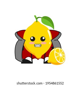 vector illustration of cute lemon fruit halloween or character vampire dracula. cute lemon fruit Concept White Isolated. Flat Cartoon Style Suitable for Landing Page, Banner, Flyer, Sticker.