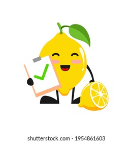 vector illustration of cute lemon fruit medical or character with correct sign. cute lemon fruit Concept White Isolated. Flat Cartoon Style Suitable for Landing Page, Banner, Flyer, Sticker.