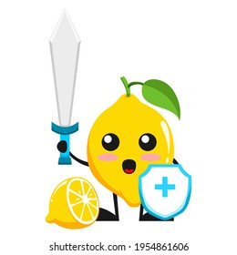 vector illustration of cute lemon fruit medical or character fighting virus. cute lemon fruit Concept White Isolated. Flat Cartoon Style Suitable for Landing Page, Banner, Flyer, Sticker.