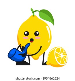 vector illustration of cute lemon fruit music or character playing saxophone. cute lemon fruit Concept White Isolated. Flat Cartoon Style Suitable for Landing Page, Banner, Flyer, Sticker.