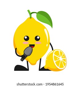 ilustración vectorial de la música linda de limón o canto de personajes. linda fruta de limón Concepto blanco aislado. Estilo de caricatura plana Adecuado para Aterrizar Página, Cartel, Volante, Pegatina.
