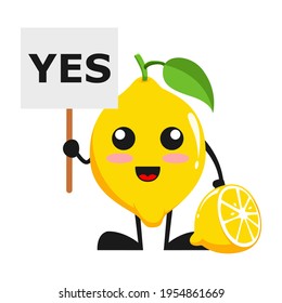 vector illustration of cute lemon fruit choice or character sign yes. cute lemon fruit Concept White Isolated. Flat Cartoon Style Suitable for Landing Page, Banner, Flyer, Sticker.